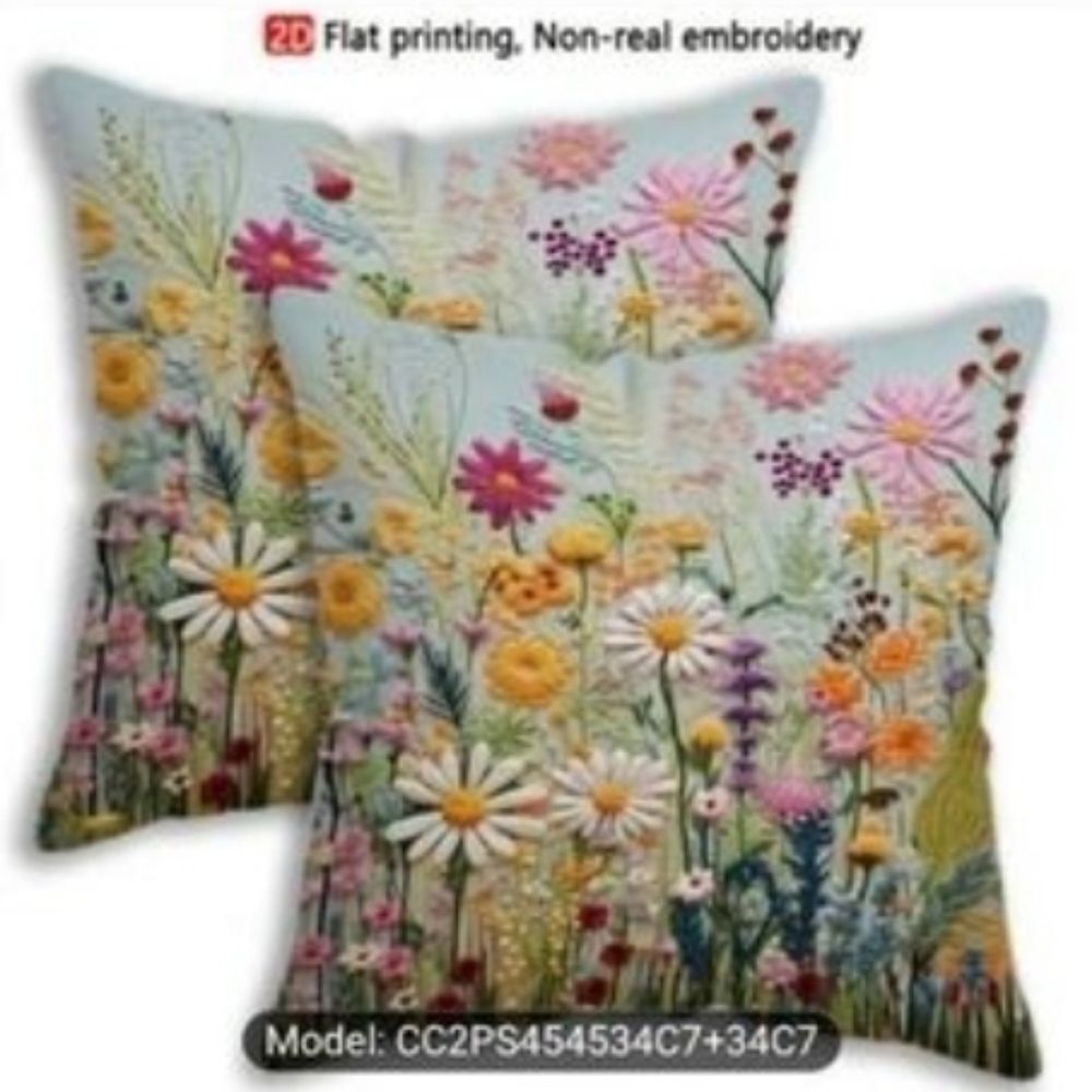 Embroidery Flat Print Flower pillow case bundle Of Two